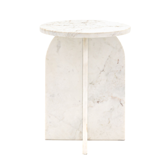 Akron Marble Round Side Table In White