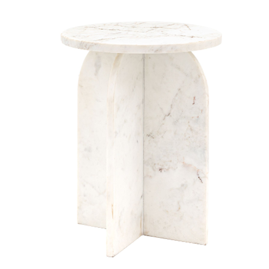 Akron Marble Round Side Table In White