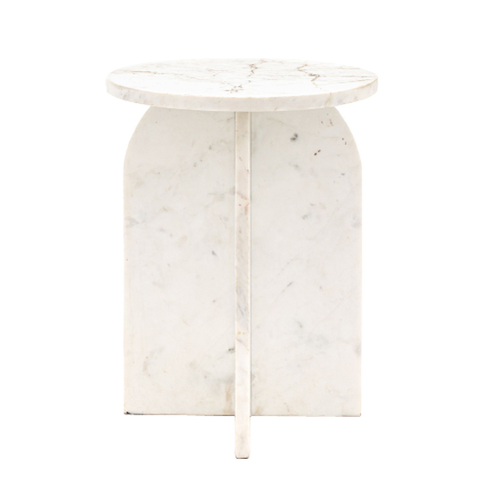 Akron Marble Round Side Table In White