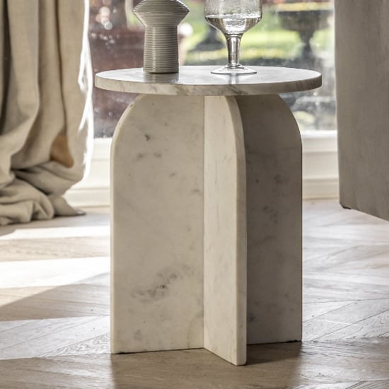 Akron Marble Side Table Round In White