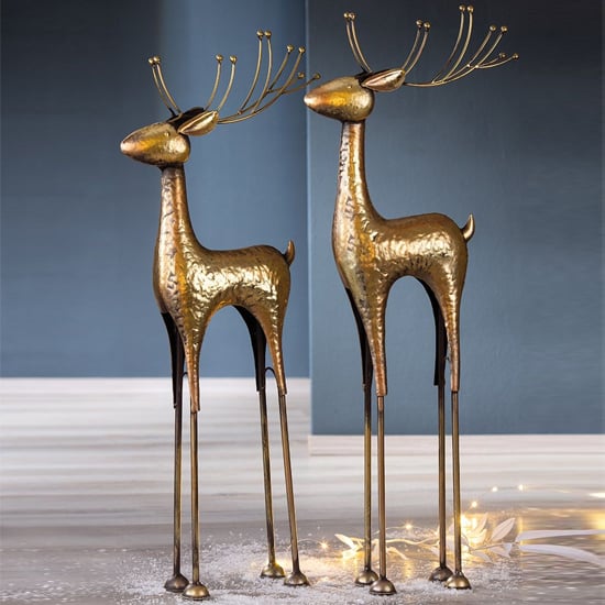 Product photograph of Akron Metal Deer Knut Sculpture In Antique Gold from Furniture in Fashion