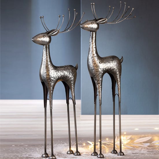 Product photograph of Akron Metal Deer Knut Sculpture In Antique Silver from Furniture in Fashion