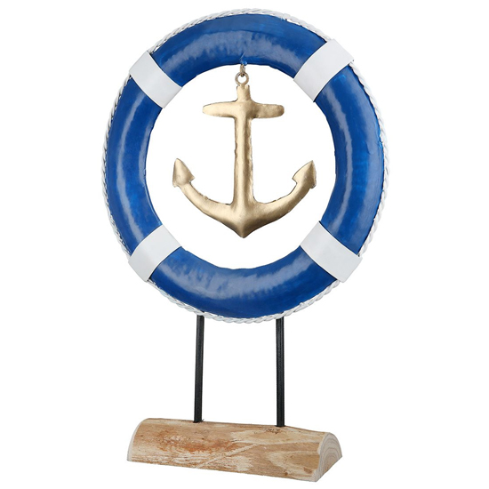 Product photograph of Akron Metal Lifebelt Rescue Sculpture Large In Blue And Gold from Furniture in Fashion
