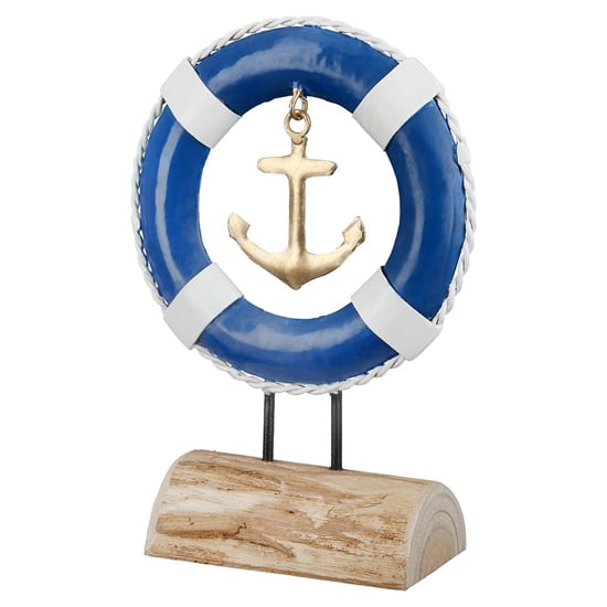 Product photograph of Akron Metal Lifebelt Rescue Sculpture Small In Blue And Gold from Furniture in Fashion