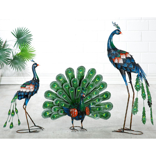 Akron Metal Peacock Sculpture Large In Blue And Green
