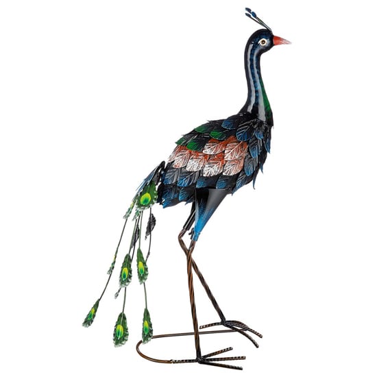 Product photograph of Akron Metal Peacock Sculpture Small In Blue And Green from Furniture in Fashion