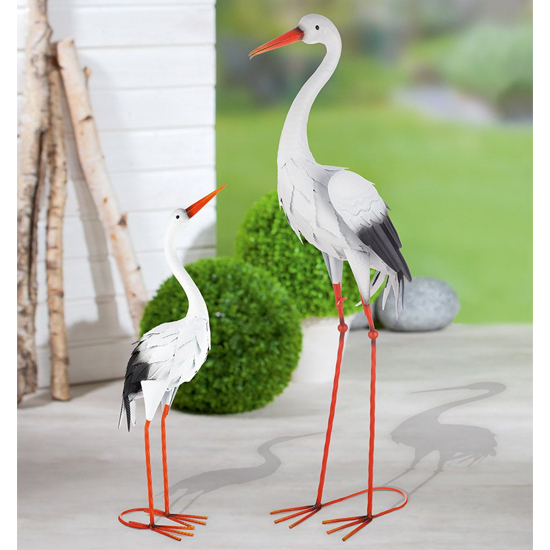 Akron Metal Stork Sculpture Small In White