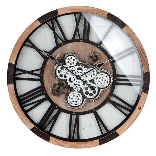 Product photograph of Akron Metal Wall Clock In Black And Natural from Furniture in Fashion