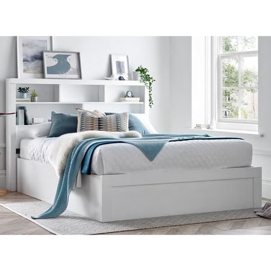 Product photograph of Akron Wooden Ottoman Storage King Size Bed In White from Furniture in Fashion