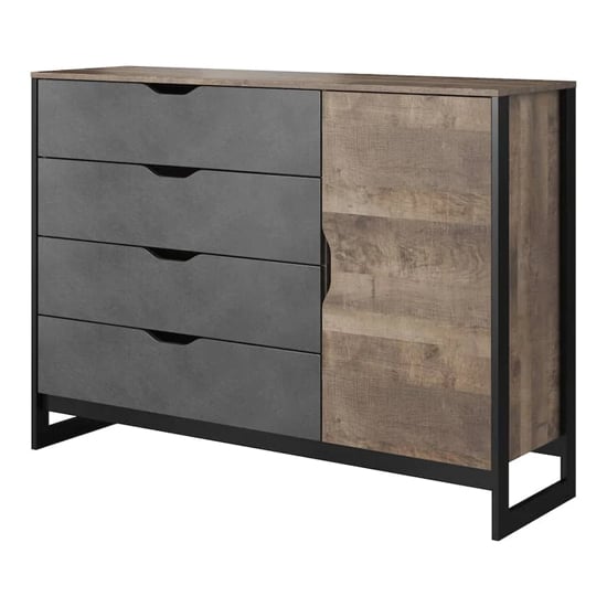 Product photograph of Akron Wooden Sideboard With 1 Door 4 Drawers In Grande Oak from Furniture in Fashion