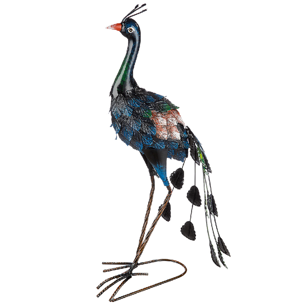 Akron Small Metal Peacock Sculpture - Blue And Green