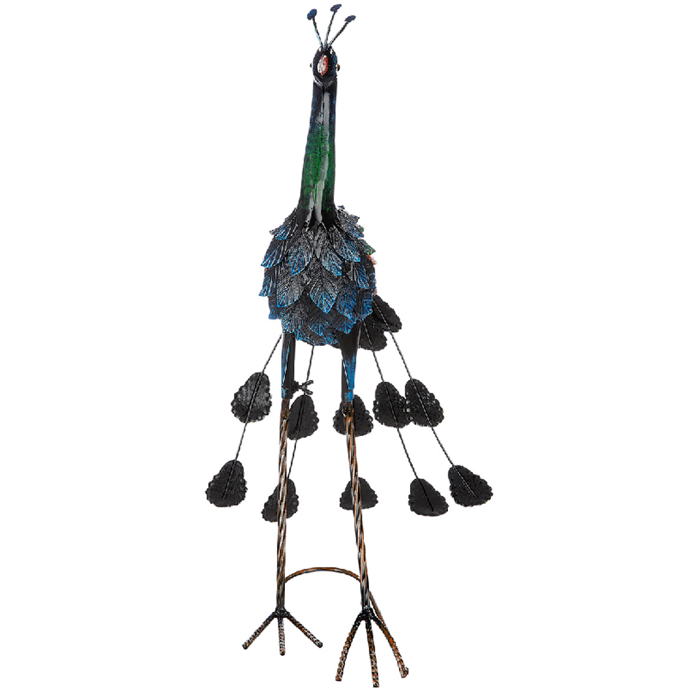 Akron Small Metal Peacock Sculpture - Blue And Green