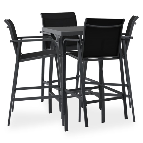 Akron Tempered Glass 5 Piece Garden Bar Set In Black