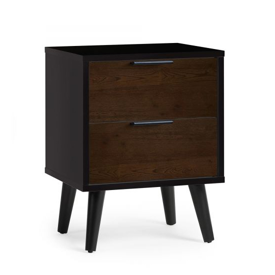 Akron Wooden Bedside Cabinet With 2 Drawers In Walnut And Black