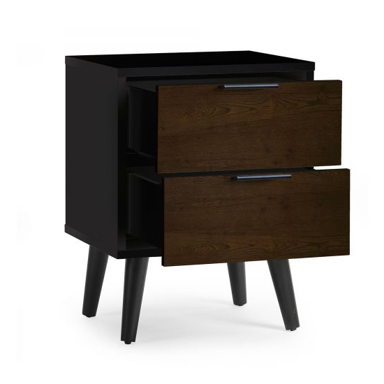 Akron Wooden Bedside Cabinet With 2 Drawers In Walnut And Black