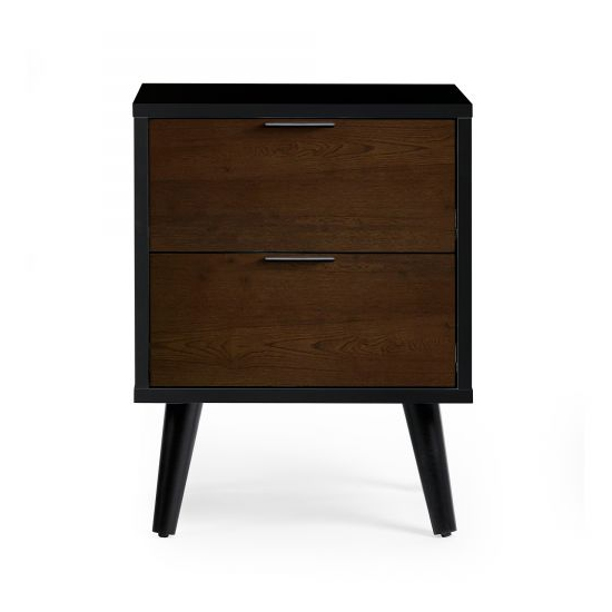 Akron Wooden Bedside Cabinet With 2 Drawers In Walnut And Black