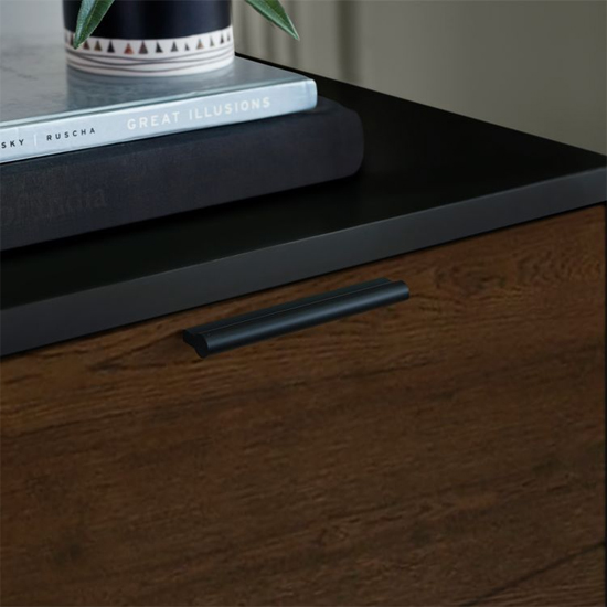 Akron Wooden Bedside Cabinet With 2 Drawers In Walnut And Black