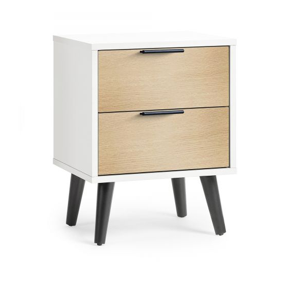 Akron Wooden Bedside Cabinet With 2 Drawers In White And Oak