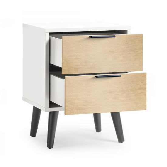 Akron Wooden Bedside Cabinet With 2 Drawers In White And Oak