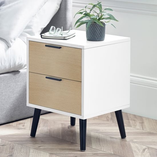 Read more about Akron wooden bedside cabinet with 2 drawers in white and oak