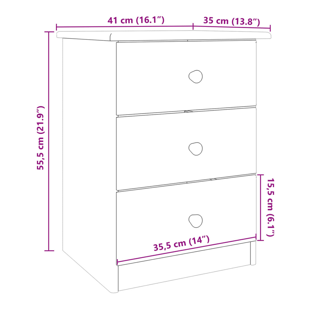 Akron Wooden Bedside Cabinet With 3 Drawer In White