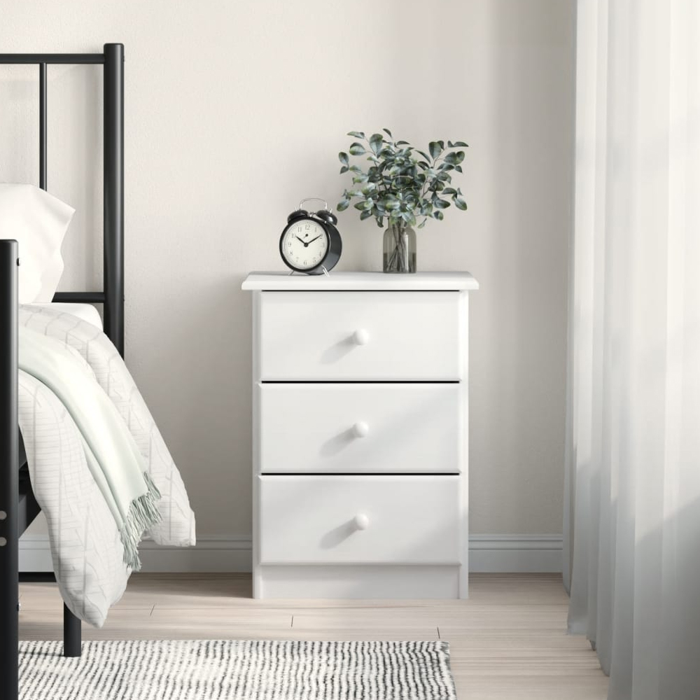 Read more about Akron wooden bedside cabinet with 3 drawer in white