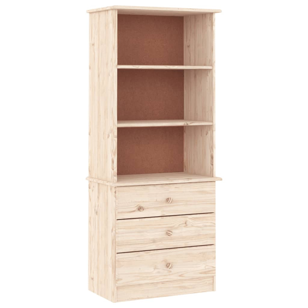 Akron Wooden Bookcase With 3 Drawers In Natural
