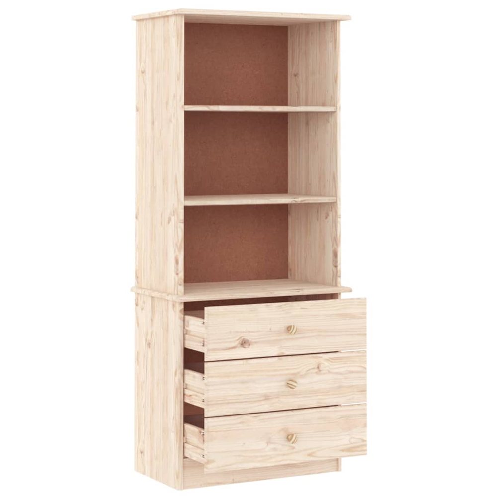 Akron Wooden Bookcase With 3 Drawers In Natural