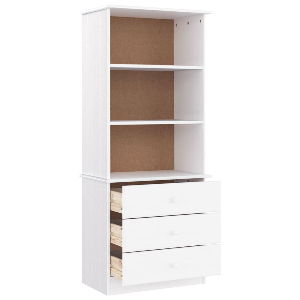 Akron Wooden Bookcase With 3 Drawers In White