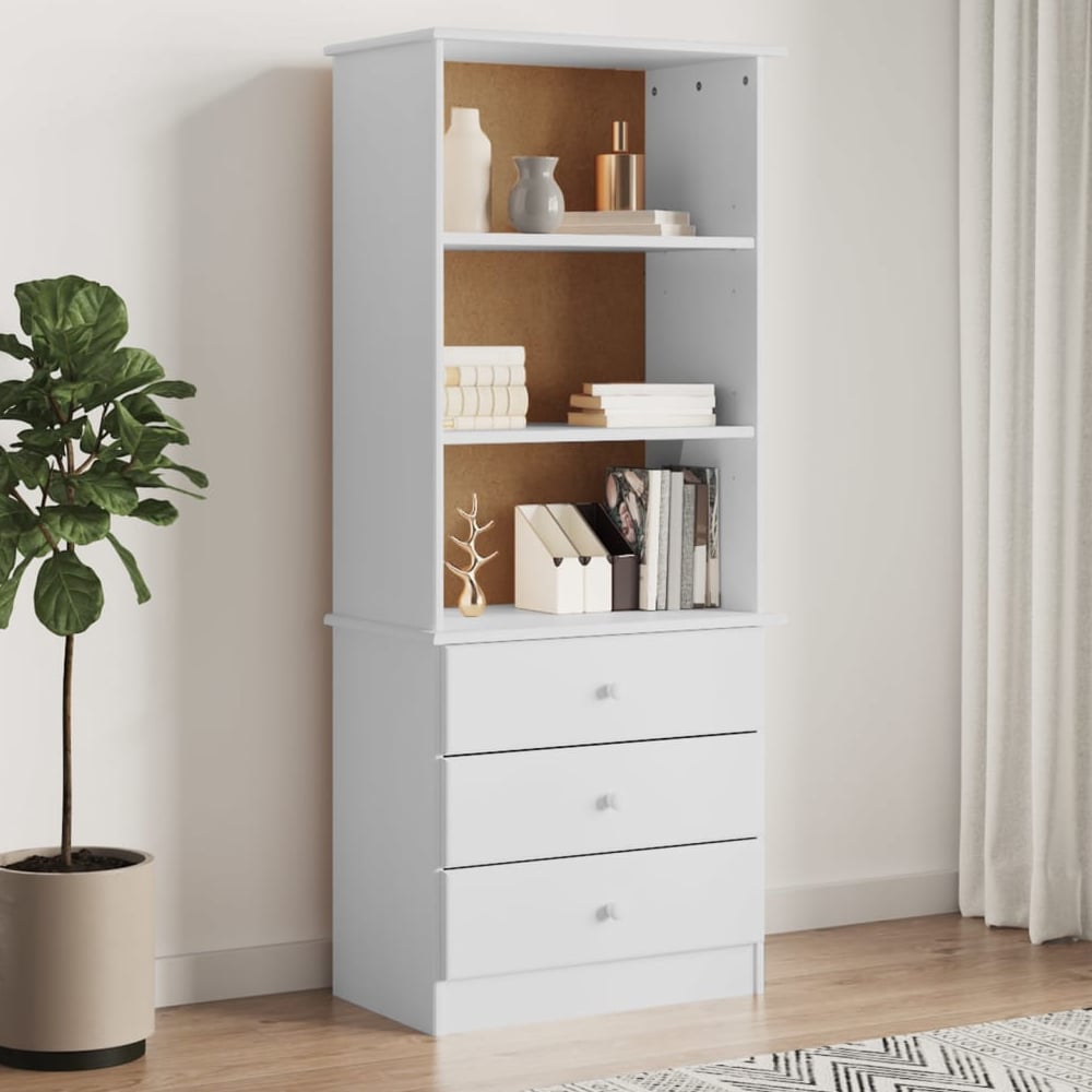 Akron Wooden Bookcase With 3 Drawers In White
