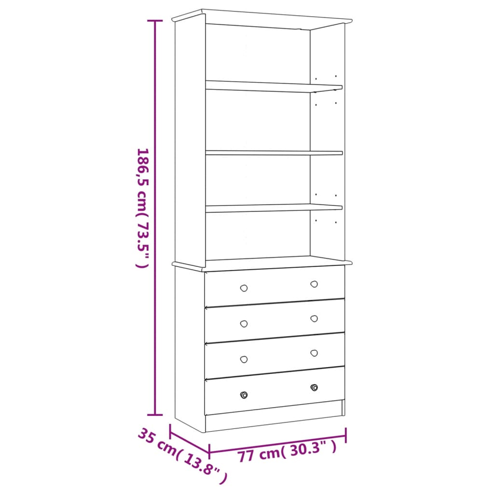 Akron Wooden Bookcase With 4 Drawers In White