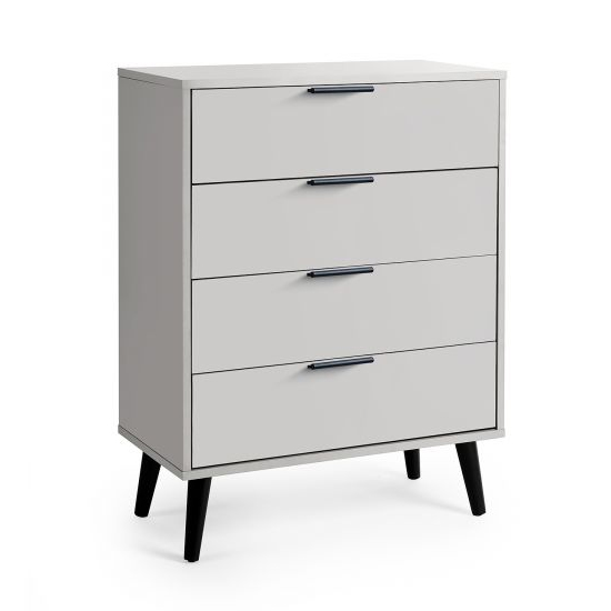 Akron Wooden Chest Of 4 Drawers Wide In Silk Grey