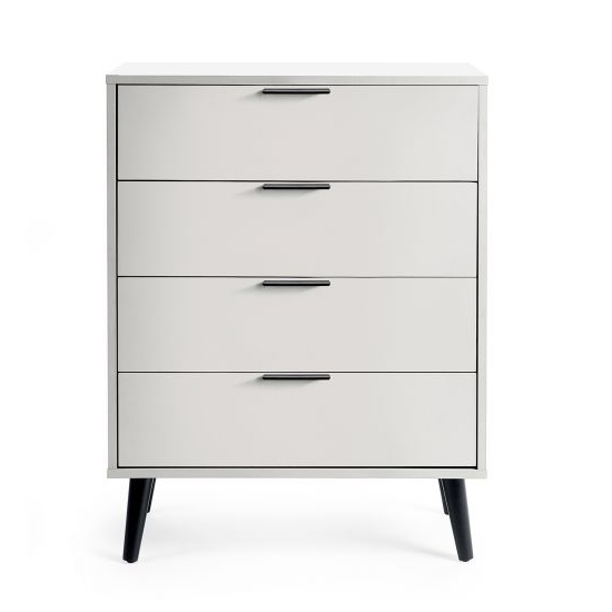 Akron Wooden Chest Of 4 Drawers Wide In Silk Grey