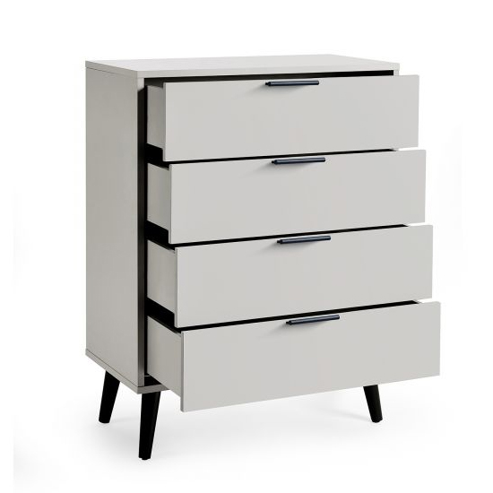 Akron Wooden Chest Of 4 Drawers Wide In Silk Grey