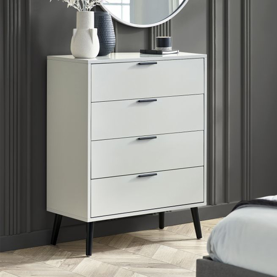 Read more about Akron wooden chest of 4 drawers wide in silk grey