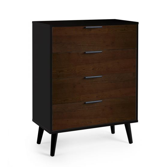 Akron Wooden Chest Of 4 Drawers Wide In Walnut And Black