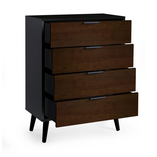 Akron Wooden Chest Of 4 Drawers Wide In Walnut And Black