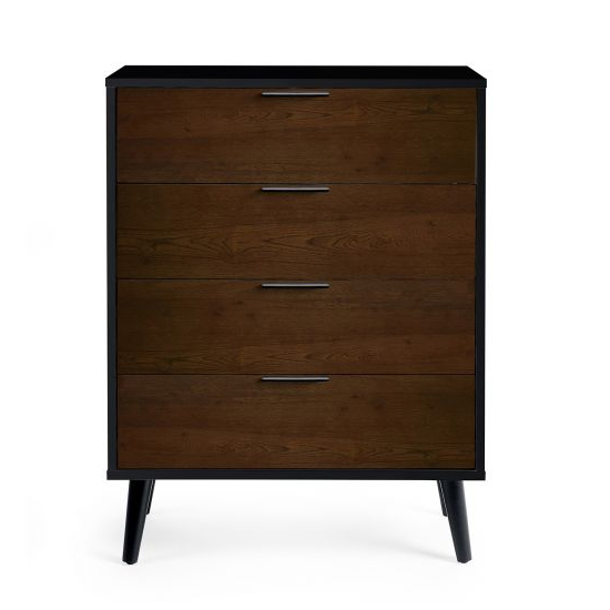 Akron Wooden Chest Of 4 Drawers Wide In Walnut And Black