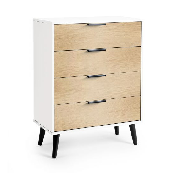 Akron Wooden Chest Of 4 Drawers Wide In White And Oak