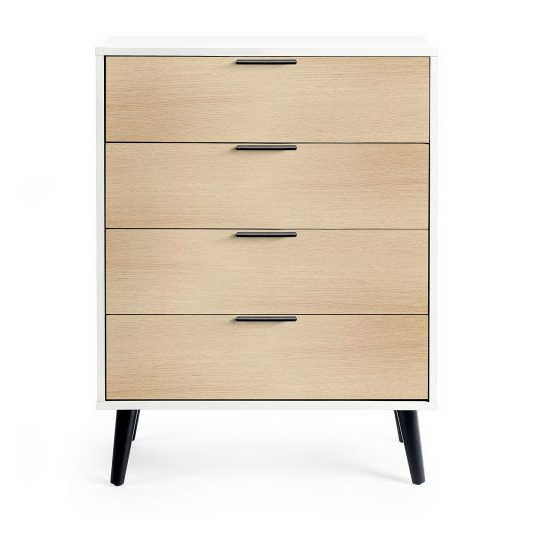 Akron Wooden Chest Of 4 Drawers Wide In White And Oak