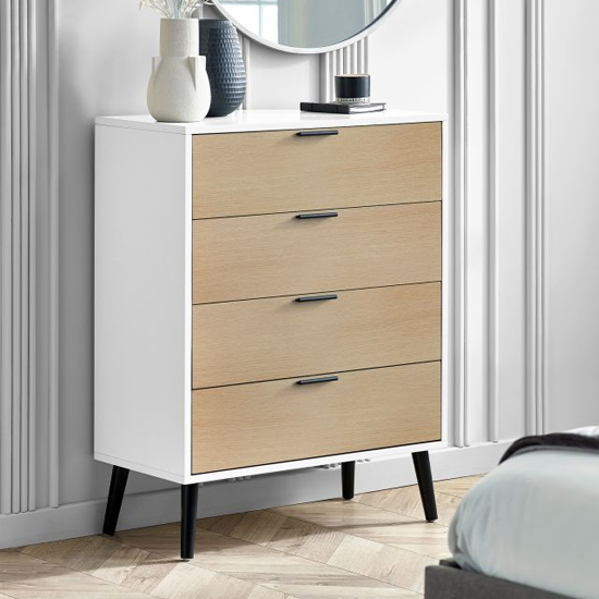 Read more about Akron wooden chest of 4 drawers wide in white and oak