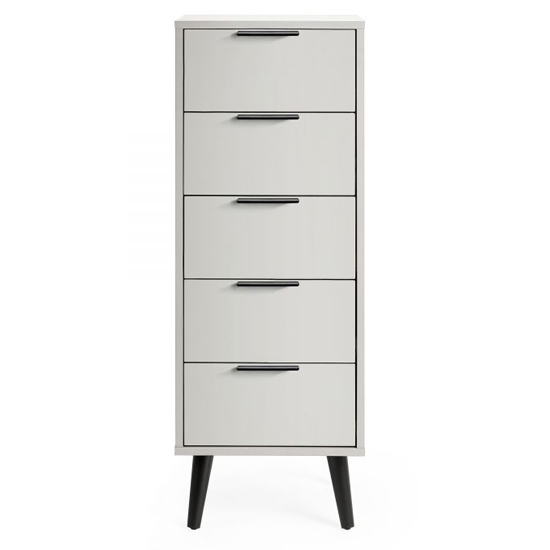 Akron Wooden Chest Of 5 Drawers Narrow In Silk Grey