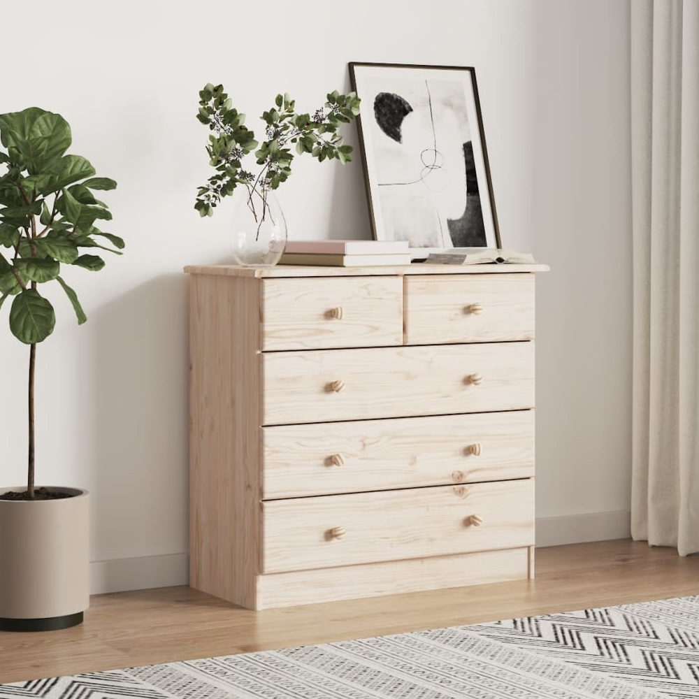 Read more about Akron wooden chest of 5 drawers in natural