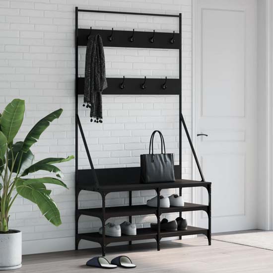 Read more about Akron wooden clothes rack with shoe storage in black