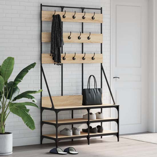 Read more about Akron wooden clothes rack with shoe storage in sonoma oak