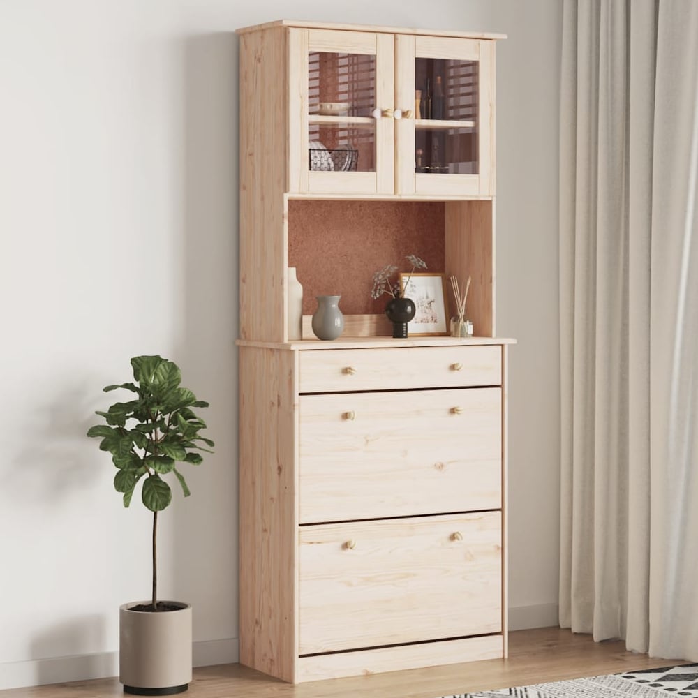 Read more about Akron wooden display cabinet with 1 drawer in natural