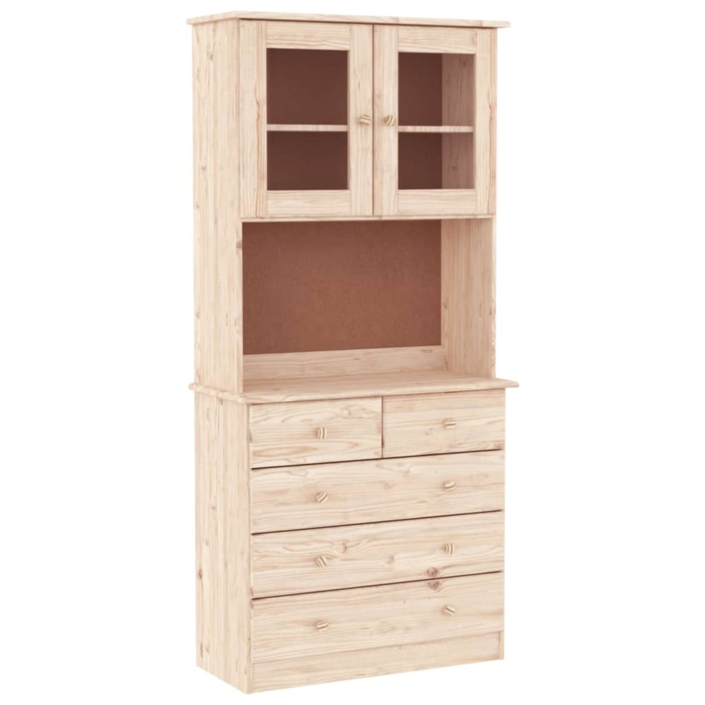 Akron Wooden Display Cabinet With 2 Doors 5 Drawers In Natural