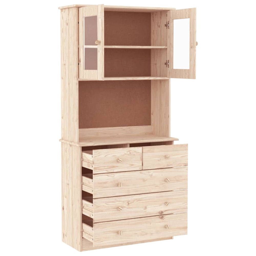 Akron Wooden Display Cabinet With 2 Doors 5 Drawers In Natural