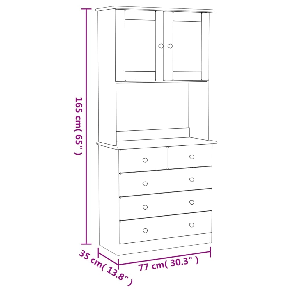 Akron Wooden Display Cabinet With 2 Doors 5 Drawers In Natural