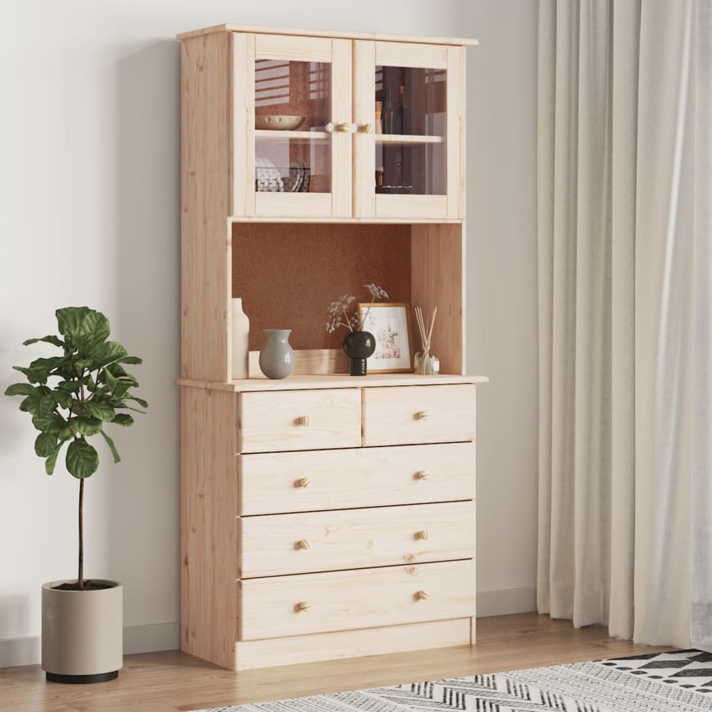 Akron Wooden Display Cabinet With 2 Doors 5 Drawers In Natural